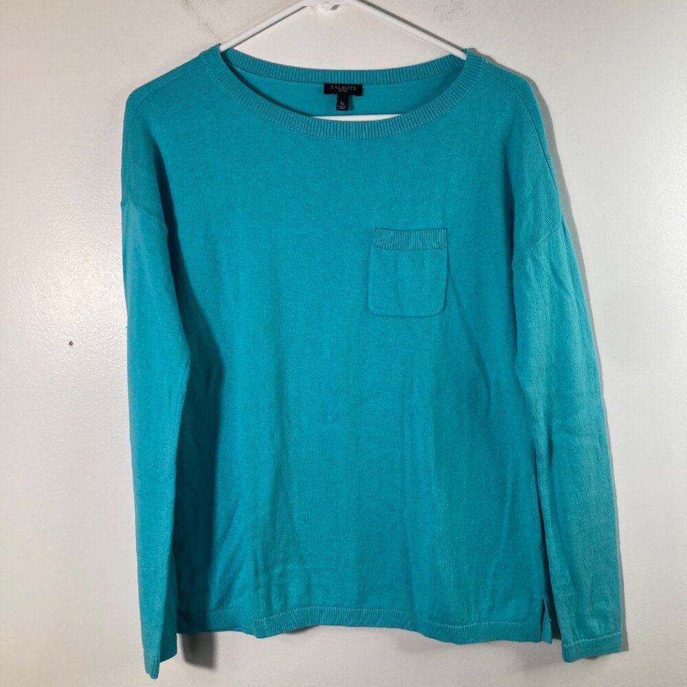 Womens Talbots Petites Cashmere Wool Blend Sweater Teal SP Cotton Wool Cashmere